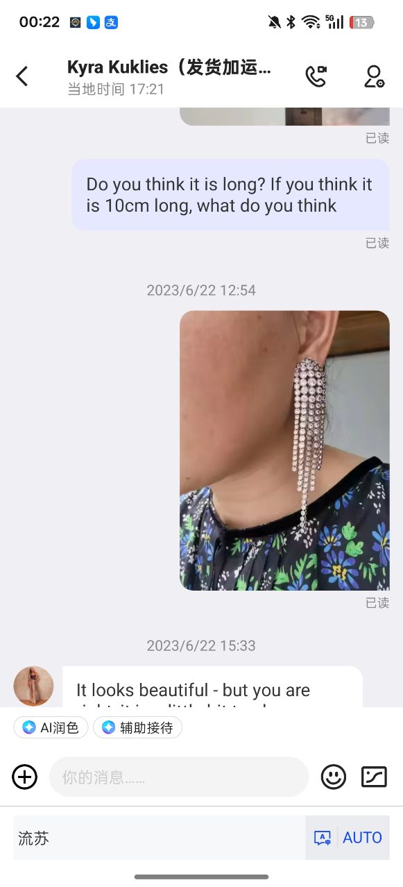 Original client project communication record 14 for the crystal fringe earring development